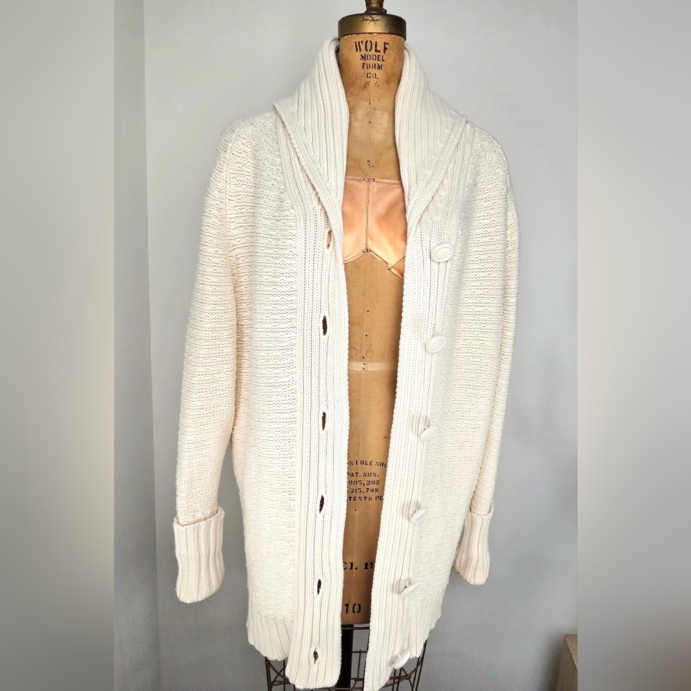 Shipley & Halmos Cotton Cashmere Shawl Collar Cardigan Cream Size L - Picture 5 of 16